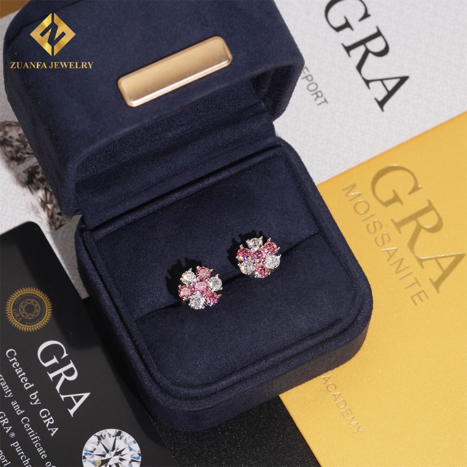 Silver + Pink Mixed White Moissanite