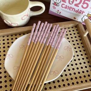 Palillos de bambú, 10 Uds., diseño de lazo rosa con patrón de dibujos animados para uso diario, utensilios de mesa para el hogar - Product Image 3