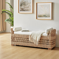 Banc d'appoint en jonc de mer naturel tressé avec coussin rembourré pour chambre à coucher et salon