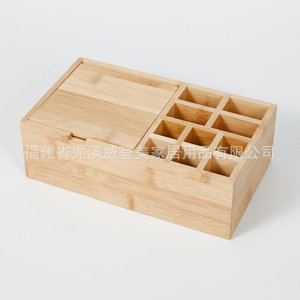 Bamboo <b>desktop</b> cosmetic organizer, multi-compartment bamboo organizer, entryway key pull-out <b>shelf</b> - Product Image 1