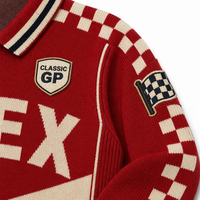 Maßgefertigter Vintage-Rennstrick-Cardigan mit Reißverschluss, Jacquard-Stickerei, Charakter-Patch, Grafik-Streetwear für Herren, Großhandel OEM ODM