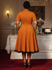 AM050519 abito Casual <span class=keywords><strong>da</strong></span> donna donna stile stile stile stile stile stile stile stile stile chiesa manica corta in pizzo marrone - Product Image 3