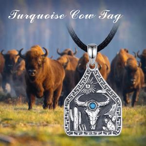 Collar <span class=keywords><strong>con</strong></span> Colgante de Cabeza de Vaca de Cobre Plateado de Alta Calidad, Acabado Oxidado Vintage, Joyería del Desierto Occidental al por Mayor <span class=keywords><strong>con</strong></span> Turquesa - Product Image 5