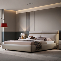 Lit double de luxe moderne de haute qualité, cadre en acier et bois, revêtement en cuir de vachette, confortable et écologique