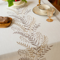 Nappe Imperméable Simple et Moderne à Motif Brodé, Écologique, Respirante, en Coton et Lin Mélangés, Tissée