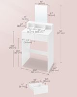 Table de toilette blanche moderne avec grand miroir, 2 tiroirs, 3 compartiments