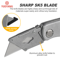 Couteau utilitaire pliant YUEYANG, lame SK5 à changement sans outil, bouton en alliage d'aluminium, coupe-boîte de poche, clip ceinture, couteau pliant OEM/ODM