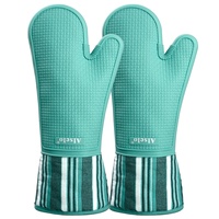 Gants de four en coton silicone à rayures bleues Paires de mitaines de cuisine imprimées anti-brûlures et anti-dérapantes pour barbecue et cuisine