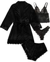 IStapromo Cadeaux – Robe de Nuit en Satin de Bonne Qualité, Vente en Gros, Ensemble de Pyjama 4 Pièces pour Femme, Lingerie Érotique, Kimono, Vêtements de Nuit en Soie