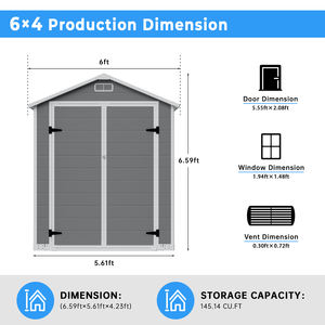 <span class=keywords><strong>Abri</strong></span> <span class=keywords><strong>de</strong></span> <span class=keywords><strong>jardin</strong></span> extérieur étanche 6*4 pieds avec plancher, facile à assembler, portable <span class=keywords><strong>pour</strong></span> la cour et le <span class=keywords><strong>jardin</strong></span> - Product Image 6