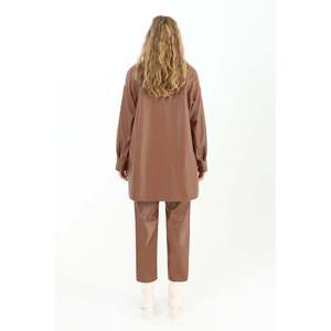 Puane Women's Stylish Brown Faux Leather Pocketed Shirt, Modern Cut, Soft Fabric, Ideal for Everyday and Special Occasions - Product Image 2