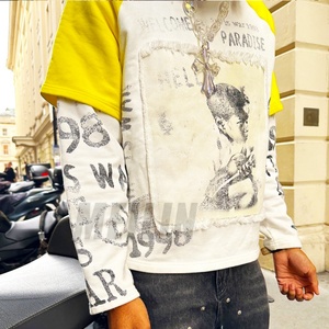 Custom Heavyweight Streetwear Mens Layer Long Sleeve t <b>Shirts</b> Cotton Oversized Applique Patch Double Layer Long Sleeve T-<b>shirt</b> - Product Image 2