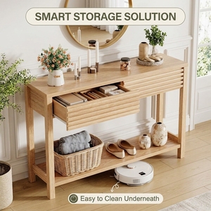 Vente directe d'usine |   Banc étroit moderne en bois massif avec étagère de rangement et port de charge, écologique, pour hall d'entrée et couloir - Product Image 4