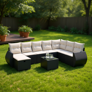 <b>Black</b> Poly Rattan Garden Sofa Set Steel <b>Frame</b> 6 Seater Outdoor Furniture Contemporary Design - Product Image 2