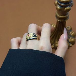 Stile Vintage di alta qualità anello di <span class=keywords><strong>dio</strong></span> occhio fascia di lusso con smalto nero regolabile in rame dalla fabbrica di gioielli - Product Image 6