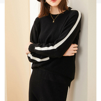 Set Sweater & Celana Panjang Wanita Motif Bunga Kasual Bahan Kasmir Dua Potong Kerah Bulat Musim Gugur