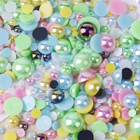 Perles en vrac en acrylique ABS à dos plat, tailles mixtes, 10 grammes par sachet, pour bijoux, perles rondes en ABS imitation demi-perles, couleurs assorties