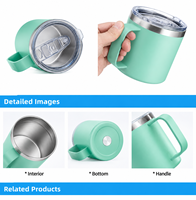 Gobelets isothermes en acier métallique personnalisables de 12 oz, 14 oz et 16 oz, réutilisables, pour le bureau, le café, les voyages, avec poignée et couvercle, en gros