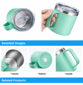 Gobelets isothermes en acier métallique personnalisables de 12 oz, 14 oz et 16 oz, réutilisables, pour le bureau, le café, les voyages, avec poignée et couvercle, en gros - Product Image 3
