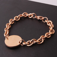Bracelet chaîne tendance pour femme en acier inoxydable, style simple, avec breloque disque géométrique rond gravé – Ventes flash