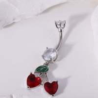 CRYSPURE 14g Piercing de nombril en acier inoxydable rouge style punk pour femme, avec pendentif cœur, cerise, rose et zircon, vente en gros OEM
