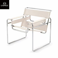 Fauteuil Wassily moderne avec structure en métal chromé, revêtement en toile et cuir, fauteuil de détente pour salon, bureau, réception