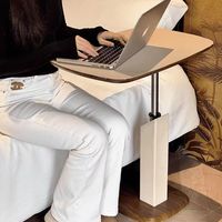 Mesita de noche de altura ajustable con tapa ovalada y tallo de metal Base de cuero blanco para dormitorio Sala de estar Hotel Moderno minimalista