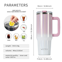 Bouteille d'eau isotherme Watersy 40 oz en acier inoxydable 18/8, tasse mug sport isotherme 30 oz arc-en-ciel avec poignée