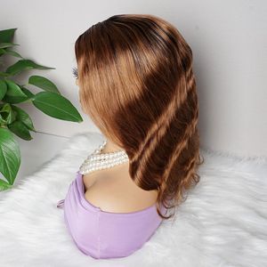 Tóc Giả Gợn Sóng T1B/30 # Tóc Giả Phía Trước Ren Phía Trước Màu Nâu Ombre Tóc Người Ấn Độ Không Keo Màu HD 4X1 Tóc Giả Cho Phụ Nữ Da Đen - Product Image 4