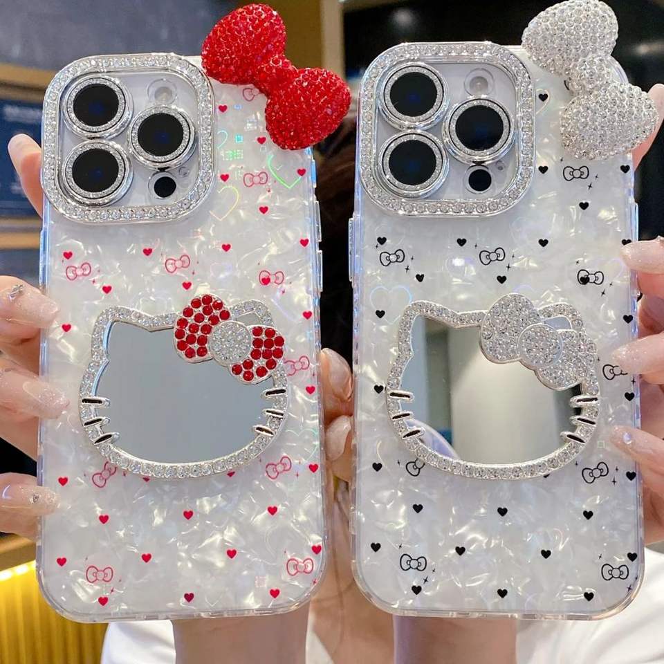 Luxury Kitty Cat Bow Glitter Diamond Mirror Laser Case