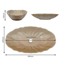 Lavabo de salle de bain artistique en céramique émaillée fait main, de luxe léger, ovale à bords ondulés, texture sculptée en trois dimensions, forme pétale