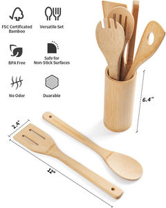 Wooden Spoons <b>Kitchen</b> <b>Accessories</b> Cookware 6Pcs Wooden Spatula Spoons Non-stick <b>Kitchen</b> Utensil - Product Image 3