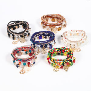 Fashion Jewelry <b>Sets</b> Women's Beaded <b>Bracelets</b> 6Pcs Bohemian Style Heart Charm Crystal Rhinestone Gift <b>Set</b> Made In China - Product Image 2