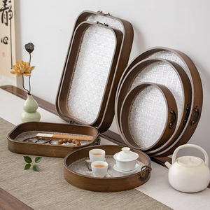 Usine En Gros Plateau Thé Table Basse Personnalisé Petit Déjeuner Alimentaire Plateau En Bois Hôtel Famille Tasse <span class=keywords><strong>À</strong></span> Thé <span class=keywords><strong>Verre</strong></span> Plateau Rond En Bois - Product Image 1