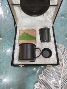Juego de regalo de 5 piezas de porcelana negra con platillo, caja de regalo, logotipo personalizado, vajilla para acampar, oficina y hogar - Product Image 3