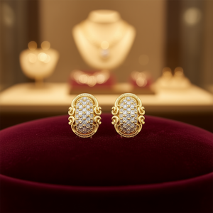 Orecchini a Perno E2399 in Oro per Donna, Classici Rotondi con Zirconi Incastonati, Gioielli alla Moda per Feste in Lega Metallica - Product Image 2