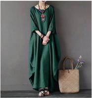 Robe longue en coton pour femmes, grandes tailles 3XL 4XL 5XL, été automne, ample, en lin, manches longues, style bohème, blanc, rouge, bleu