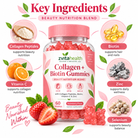 Gummies véganes de biotine à marque privée avec collagène pour la croissance des cheveux, la santé de la peau et des ongles, saveur personnalisée, faible MOQ, supplément de beauté en vrac