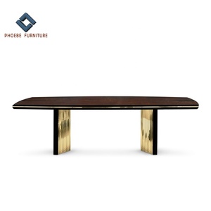 Brass and Wood Beyond Modern Luxury <strong>Rectangle</strong> <strong>Dining</strong> Table <strong>Set</strong> - Product Image 5
