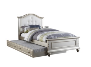 Modern Adjustable Convertible <b>Platform</b> <b>Bed</b> Twin Ivory White Faux Leather Upholstery Rosewood <b>Frame</b> Storage Bedroom Furniture - Product Image 5
