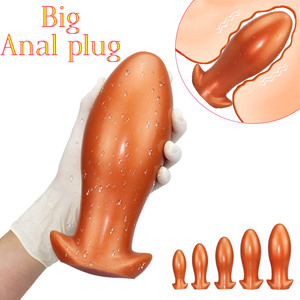 Gold-Schwarz Unisex Garten Grob Eiförmig Flüssig-Silikon Extra Groß Individuell XL Analdildo - Product Image 1