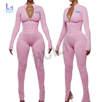 Huili personnalisé de haute qualité deux pièces fermeture éclair haut court et Leggings pantalon de jogging survêtement maigre Gym 2 ensembles tenues pour les femmes