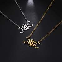 Collier Myshape Occulte Sorcière Triple Déesse Gothique Lune Wicca Hexagramme Phases Lunaires Cadeau Wiccan Bijoux en Acier Inoxydable