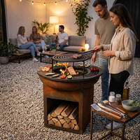 Fournitures de jardin, grilles à charbon de bois, foyer extérieur en acier corten avec rangement pour bûches pour patio et cour