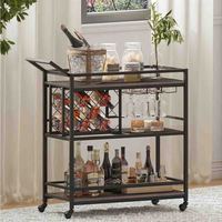 Chariots de bar pour la maison avec casier à vin et porte-verres, chariot de service roulant rustique sur roues pour alcool et alcool
