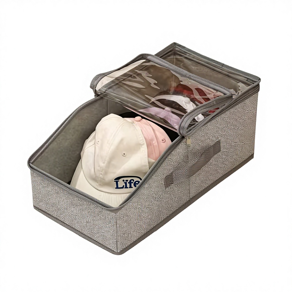 Hat box with full transparent lid Gray