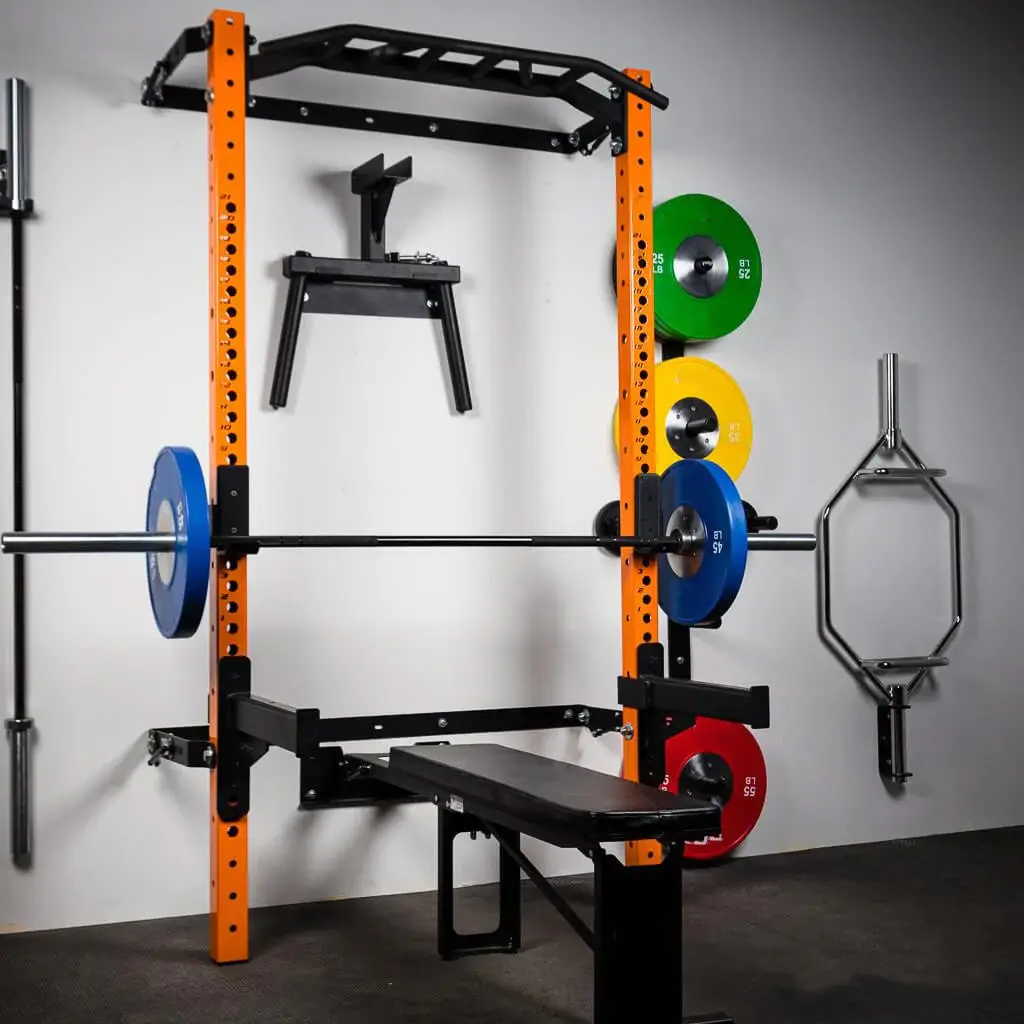 Vendita all'ingrosso di Hot-seller palestra e uso domestico macchina Fitness parete-pieghevole a parete posteriore montaggio Squat Rack con Multi-Grip Bar