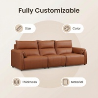 Canapé d'angle moderne trois places en cuir véritable avec chaise longue rétractable, coussins durables et écologiques rembourrés en mousse pour salon