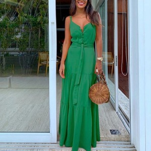 Elegante Abito Lungo Estivo da <span class=keywords><strong>Donna</strong></span>, Vestito Casual con Bottoni e Scollo a V Senza Maniche, <span class=keywords><strong>Abbigliamento</strong></span> <span class=keywords><strong>Boho</strong></span> da Spiaggia - Product Image 3