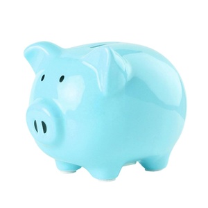 Alcancía de porcelana azul brillante hecha a mano estilo niños típicos al por mayor para ahorrar dinero - Product Image 1